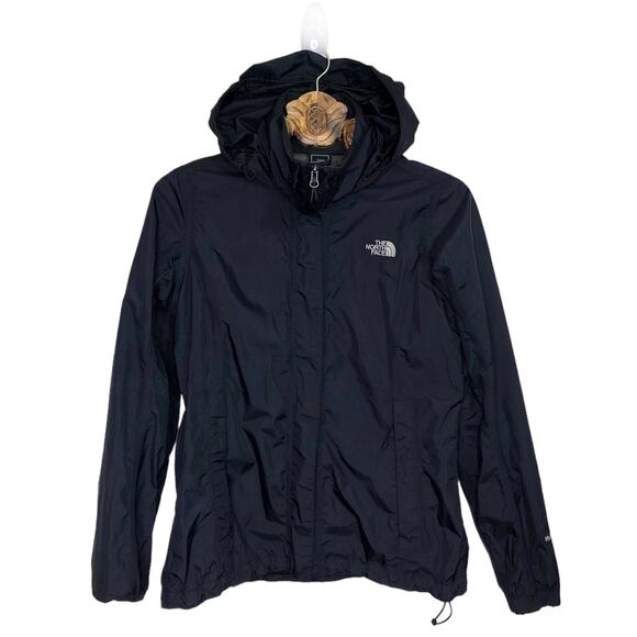 Northface Rain Jacket Black Hood High Neck Packable Medium